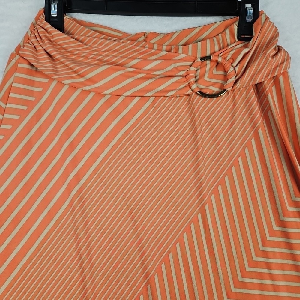 Robert Louis Womens Size M Striped Coral‎ Tan Mix Maxi Skirt Casual Work Chic - Picture 2 of 9